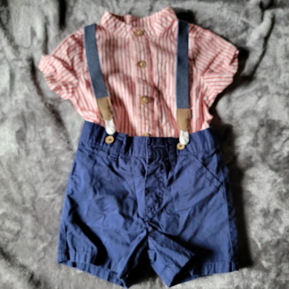 Cat & Jack Short Set Baby 12M Red White Navy LNWT Suspender Bodysuit 733